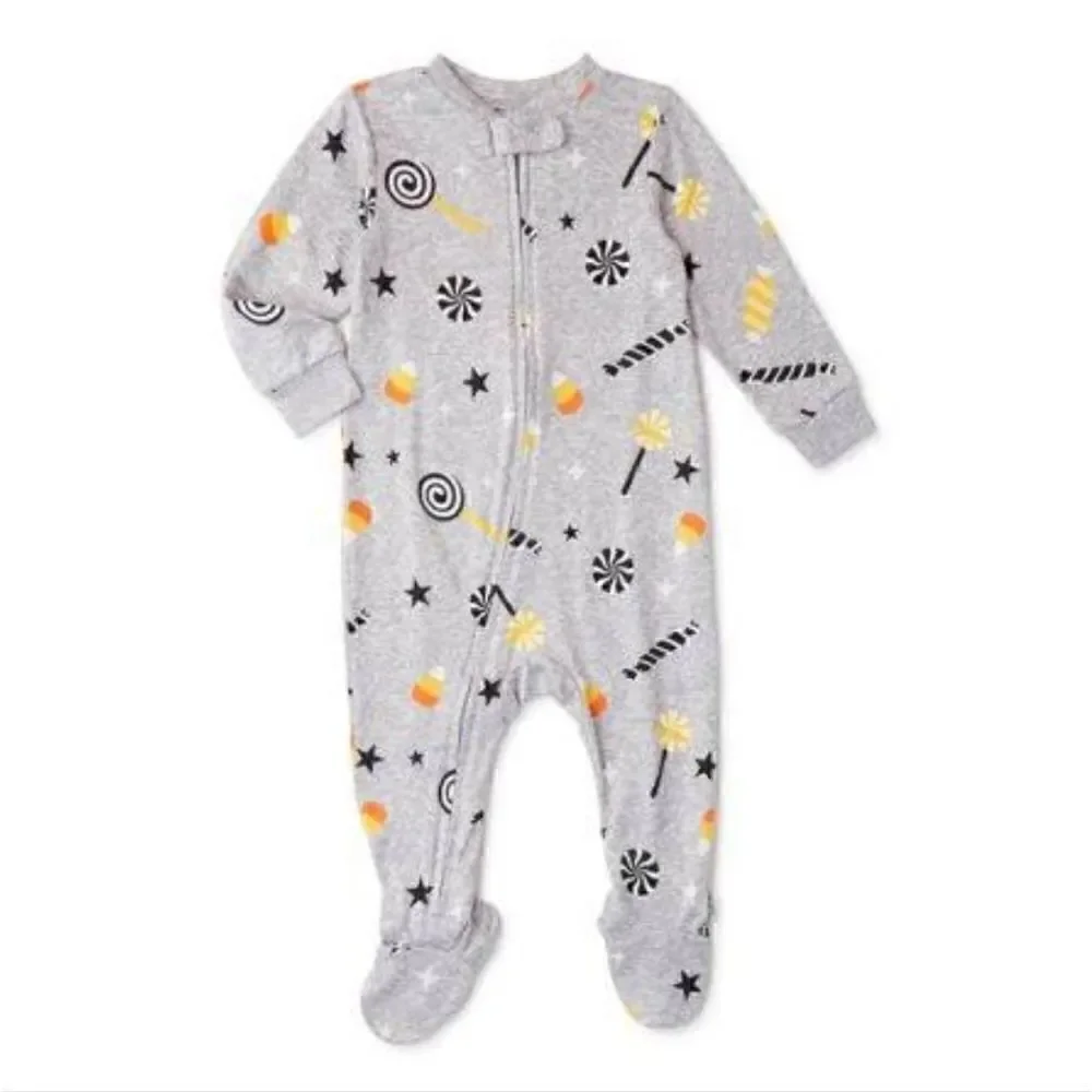 Halloween Baby Bodysuit Infant Full Zip Footies One Piece Candy Corn Stars